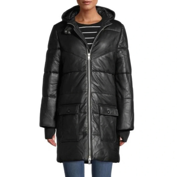 Walter Baker Jackets & Blazers - Walter Baker Robert Lamb Leather Longline Hooded Jacket In Black, Size Large